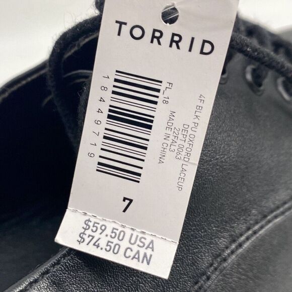 New Torrid Black Oxford Lace-up Sz 7 Extra Wide Vegan Leather - Picture 11 of 11